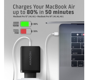 AXAGON GaN wallcharger, 3x port (USB-A + 2x USB-C), PD3.0/PPS/QC4+/SFC2.0/AFC/SCP/FCP/Apple, 100W | ACU-DPQ100