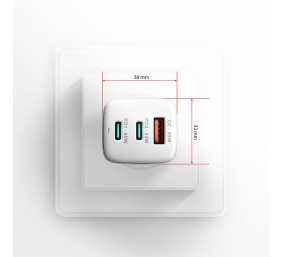 AXAGON GaN wallcharger 3x port (USB-A + 2x USB-C), PD3.0/PPS/QC4+/SFC2.0/AFC/SCP/FCP/Apple, 65W | ACU-DPQ65W