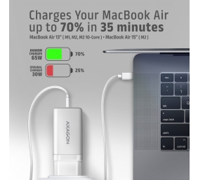 AXAGON GaN wallcharger 3x port (USB-A + 2x USB-C), PD3.0/PPS/QC4+/SFC2.0/AFC/SCP/FCP/Apple, 65W | ACU-DPQ65W