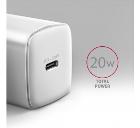 AXAGON Wallcharger 1x port USB-C, PD3.0 / PPS /QC4+/AFC/FCP/Apple, 20W | ACU-PD20W