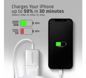 AXAGON Wallcharger 1x port USB-C, PD3.0 / PPS /QC4+/AFC/FCP/Apple, 20W | ACU-PD20W