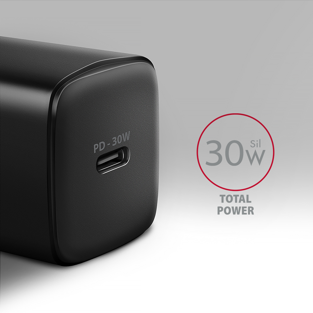 AXAGON Sil wallcharger 1x port USB-C, PD3.0/PPS/QC4+/SFC/AFC/Apple, 30W | ACU-PD30