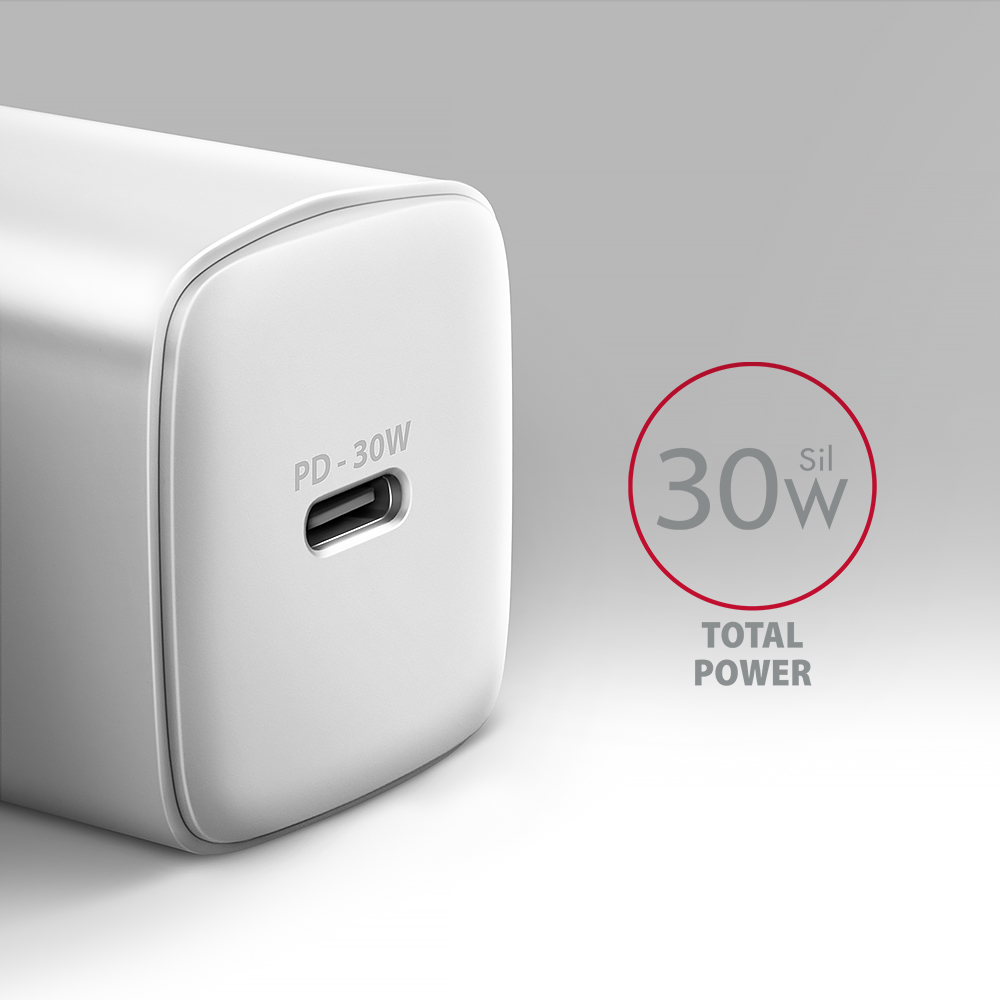 AXAGON Sil wallcharger 1x port USB-C, PD3.0 /PPS/QC4+/SFC/AFC/Apple, 30w | ACU-PD30W