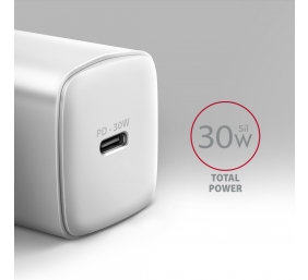 AXAGON Sil wallcharger 1x port USB-C, PD3.0 /PPS/QC4+/SFC/AFC/Apple, 30w | ACU-PD30W