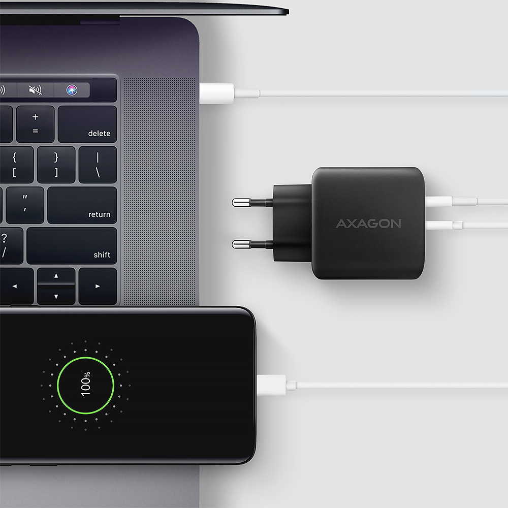 AXAGON GaN wallcharger 2x port (USB-A + USB-C), PD3.0/PPS/QC4+/SFC2.0/AFC/SCP/FCP/Apple, 45W | ACU-PQ45