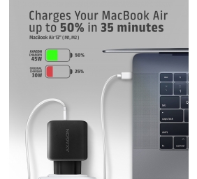 AXAGON GaN wallcharger 2x port (USB-A + USB-C), PD3.0/PPS/QC4+/SFC2.0/AFC/SCP/FCP/Apple, 45W | ACU-PQ45