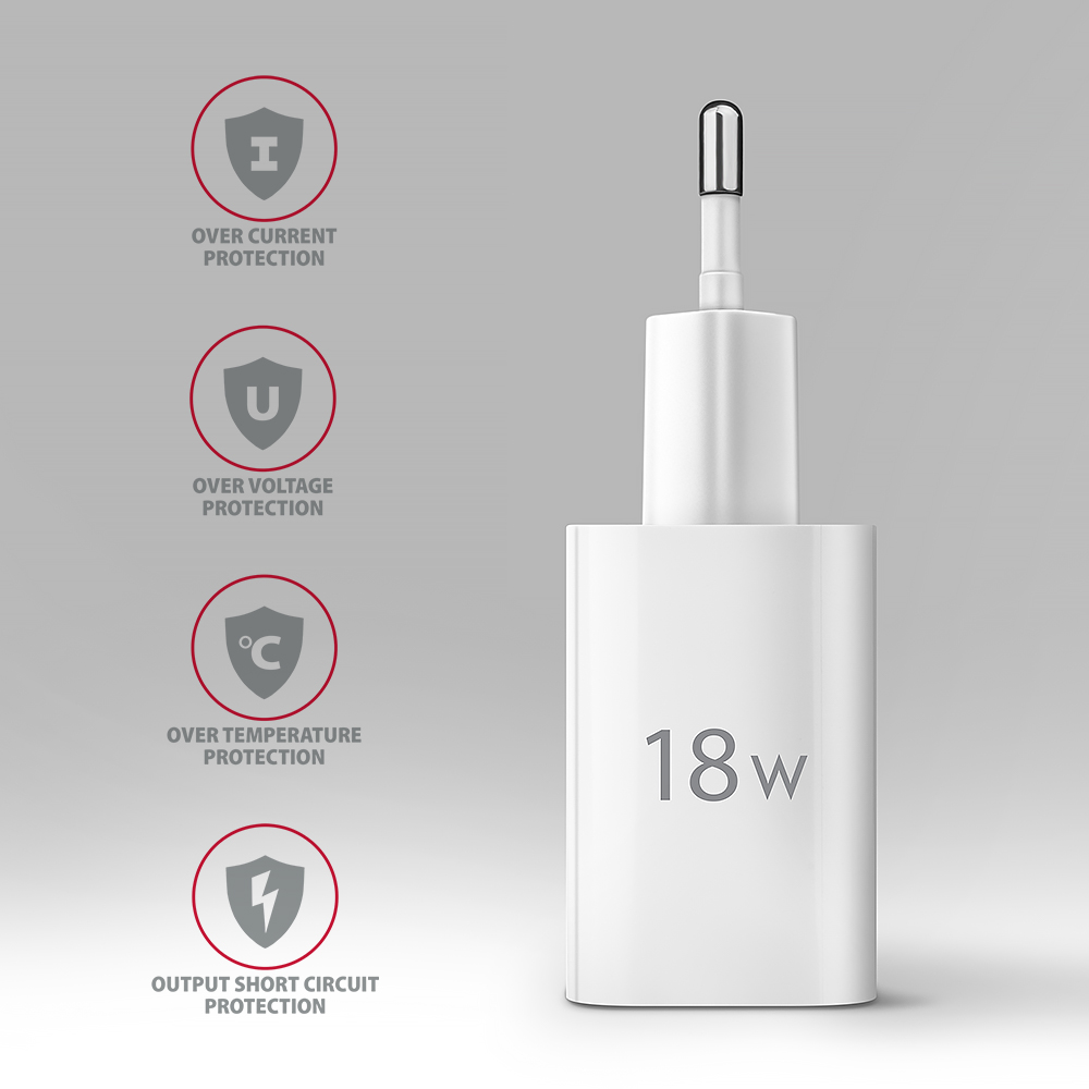 AXAGON Wallcharger 1x port USB-A, QC3.0/AFC/FCP/Apple, 18W | ACU-QC18W