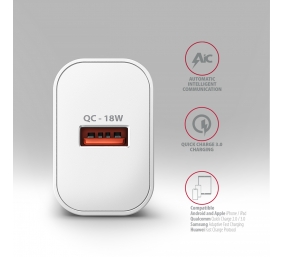 AXAGON Wallcharger 1x port USB-A, QC3.0/AFC/FCP/Apple, 18W | ACU-QC18W