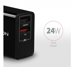 AXAGON Dual wallcharger 240V/2x USB port QC3.0/AFC/FCP and 5V-1.2A, 24W | ACU-QS24
