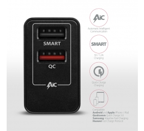 AXAGON Dual wallcharger 240V/2x USB port QC3.0/AFC/FCP and 5V-1.2A, 24W | ACU-QS24