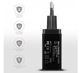 AXAGON Dual wallcharger 240V/2x USB port QC3.0/AFC/FCP and 5V-1.2A, 24W | ACU-QS24