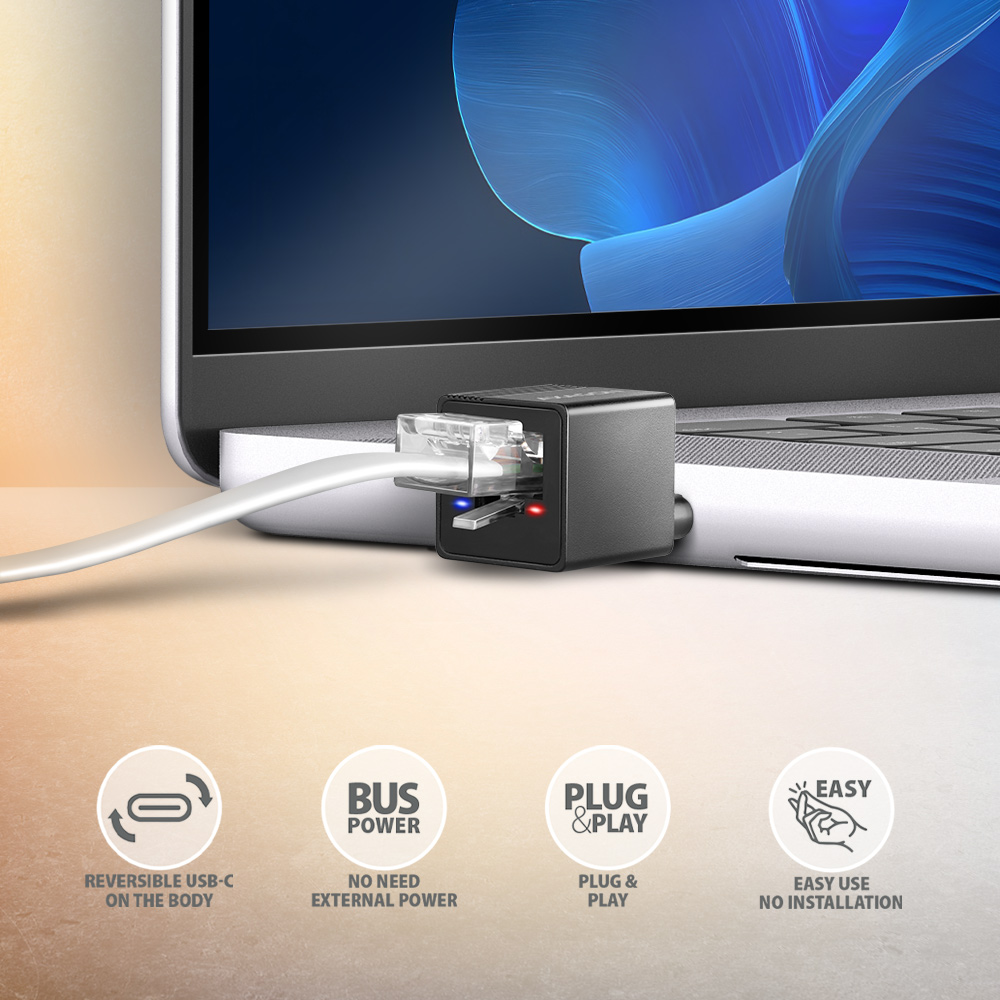 AXAGON ADE-MINIC Miniatur aluminum USB-C 3.2 Gen 1 Gigabit Ethernet 10/100/1000 Mb/s adapter with automatic installation