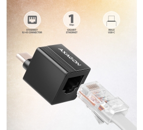 AXAGON ADE-MINIC Miniatur aluminum USB-C 3.2 Gen 1 Gigabit Ethernet 10/100/1000 Mb/s adapter with automatic installation