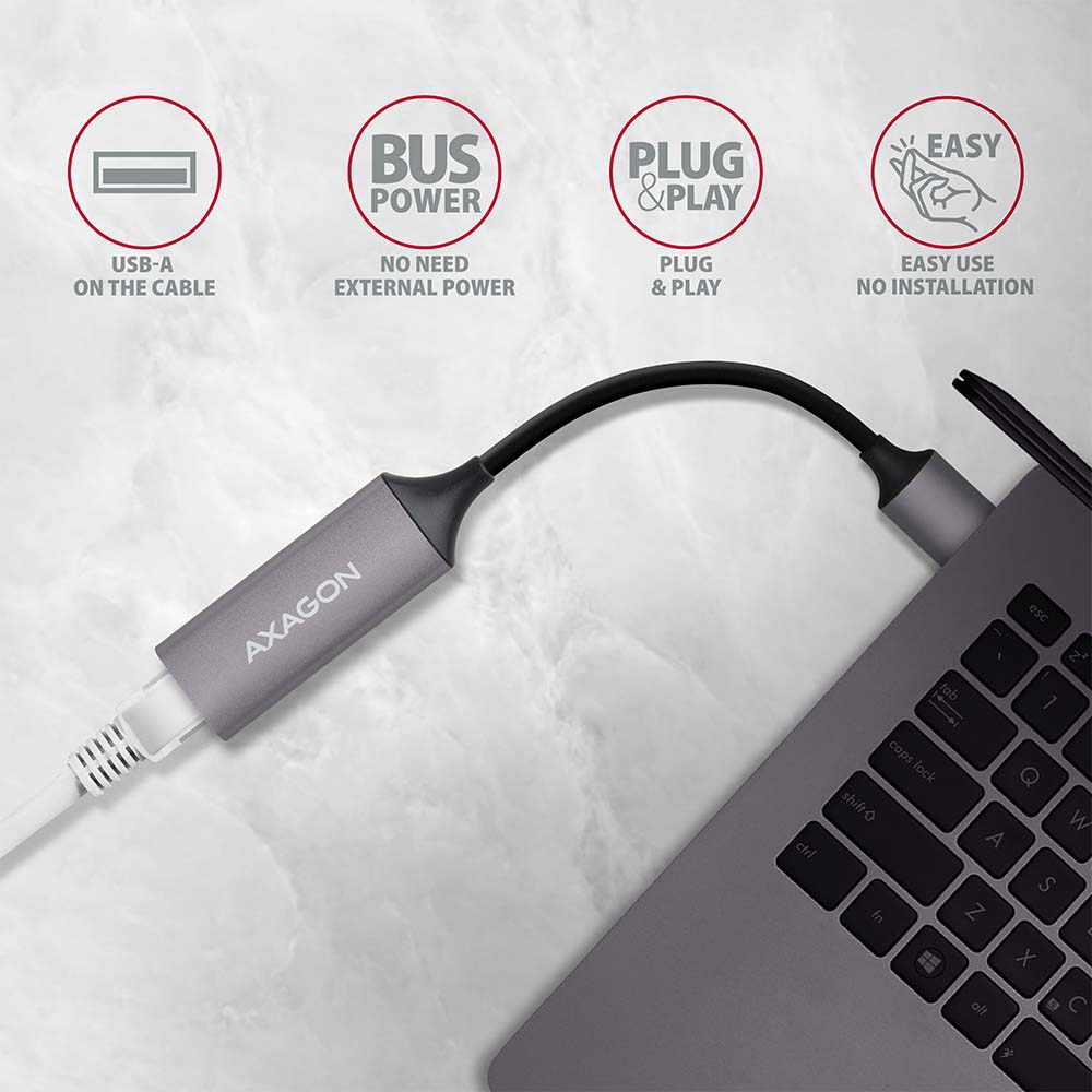 AXAGON ADE-TR Compact aluminum USB 3.2 Gen 1 Gigabit Ethernet 10/100/1000Mbit adapter with automatic installation