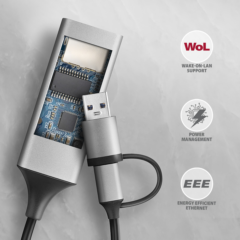 AXAGON ADE-TXCA Compact aluminum USB 3.2 Gen 1 Gigabit Ethernet 10/100/1000Mbit adapter with automatic installation, Nintendo Switch support and USB C-A reduction