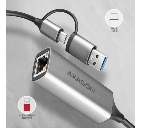 AXAGON ADE-TXCA Compact aluminum USB 3.2 Gen 1 Gigabit Ethernet 10/100/1000Mbit adapter with automatic installation, Nintendo Switch support and USB C-A reduction