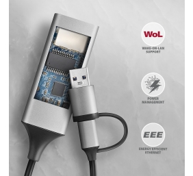 AXAGON ADE-TXCA Compact aluminum USB 3.2 Gen 1 Gigabit Ethernet 10/100/1000Mbit adapter with automatic installation, Nintendo Switch support and USB C-A reduction