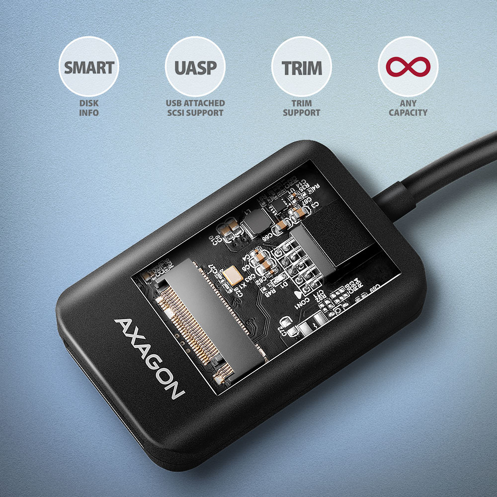 AXAGON USB-C 10Gbps adapter for fast connection of M.2 NVMe and SATA SSD, USB-C cable 10 cm | ADM2-CM
