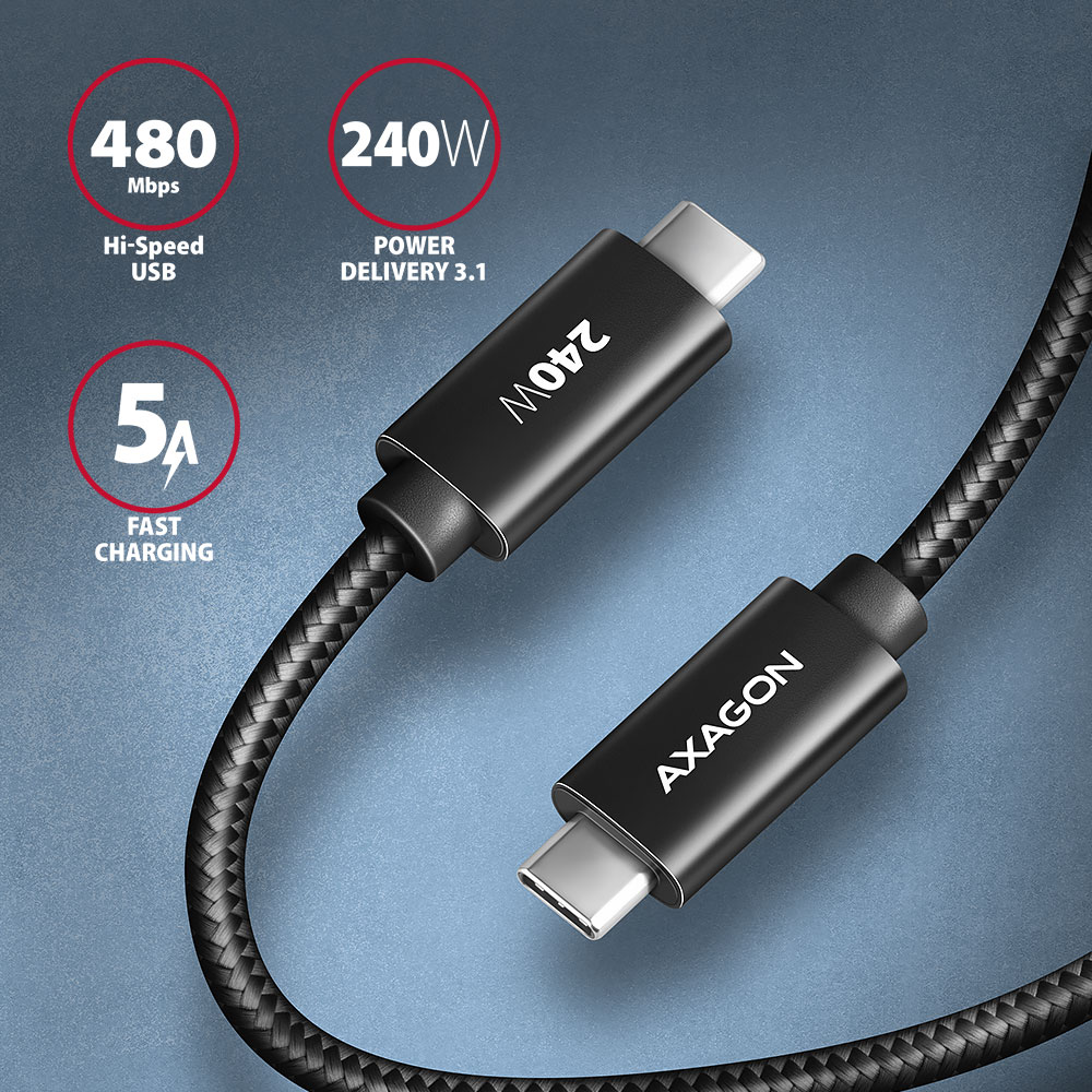 AXAGON Data and charging USB 480Mbps cable, 2 m | BUCM2-CM20AB | USB-C to USB-C
