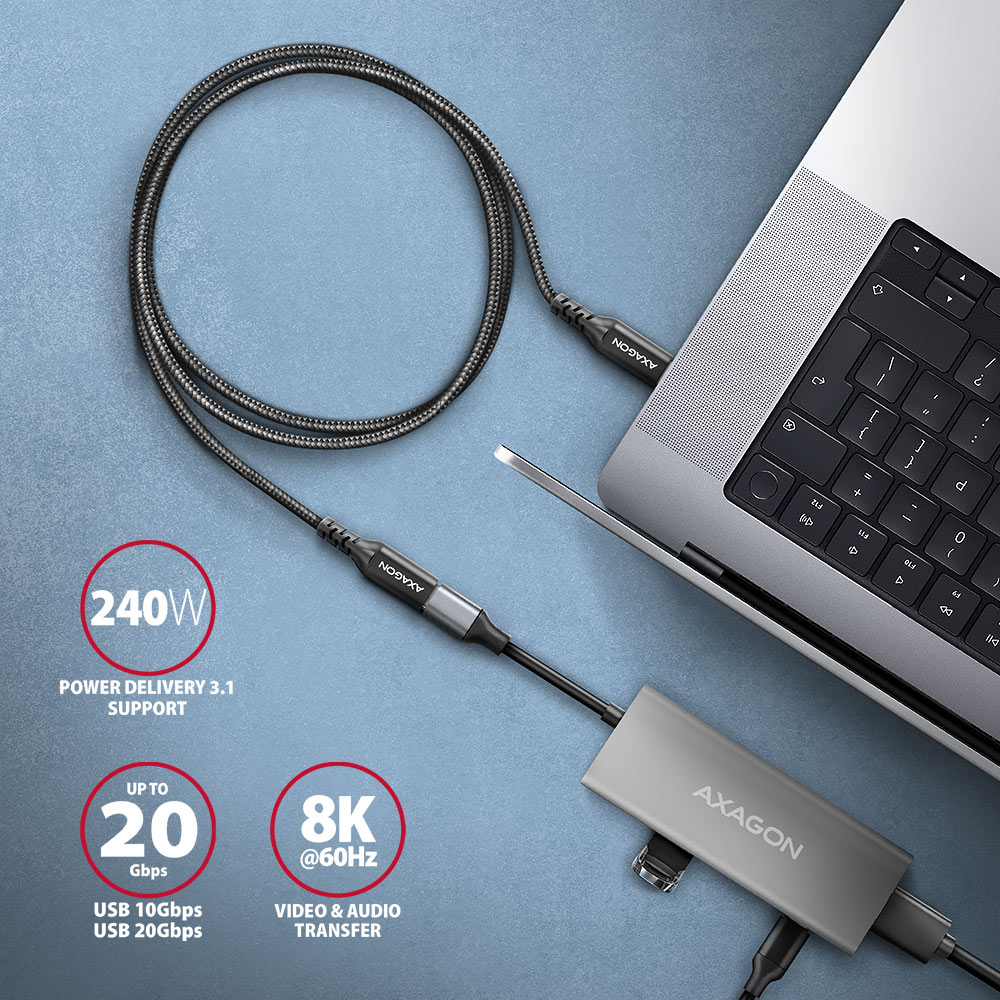 AXAGON Extension USB 20Gbps cable, 0.5 m | BUCM32-CF05AB | USB-C to USB-C