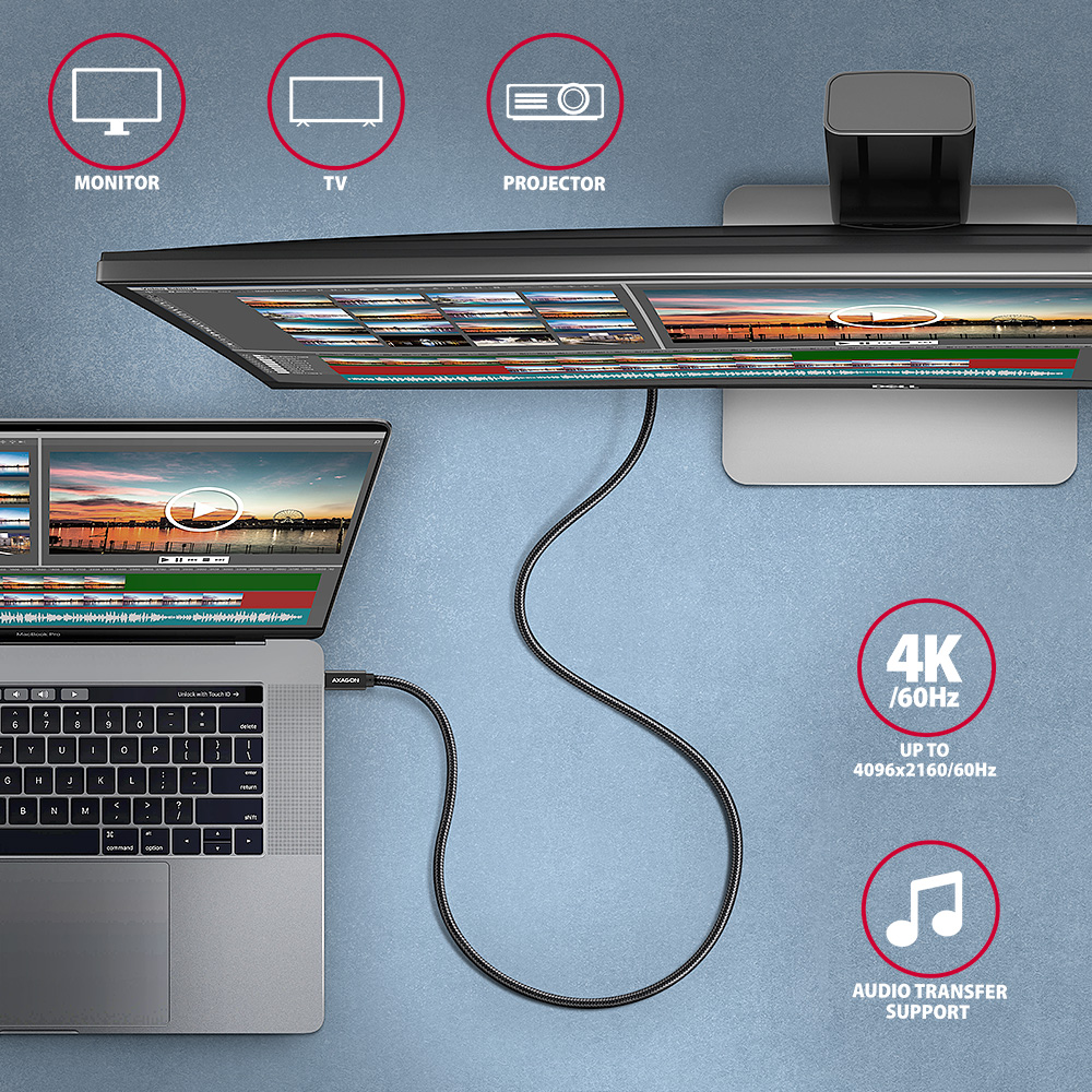 AXAGON Data and charging USB 2.0 cable, 1.5 m | BUCM32-CM15AB | USB-C to USB-C