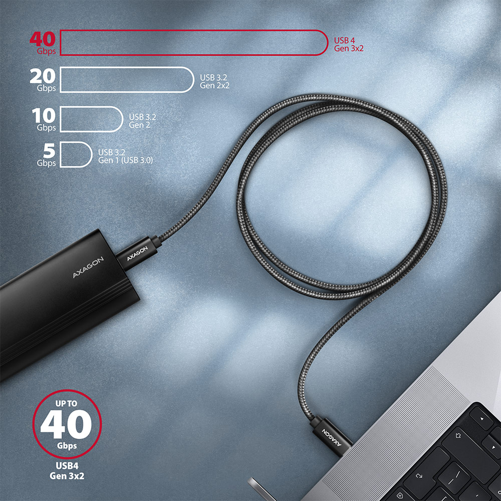 AXAGON Data and charging USB4 Gen 3x2 cable, 1 m | BUCM432-CM10AB | USB Type C - USB Type C