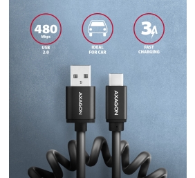 AXAGON Data and charging USB 2.0 cable, 0.6 m | BUCM-AM10TB | USB-A to USB-C