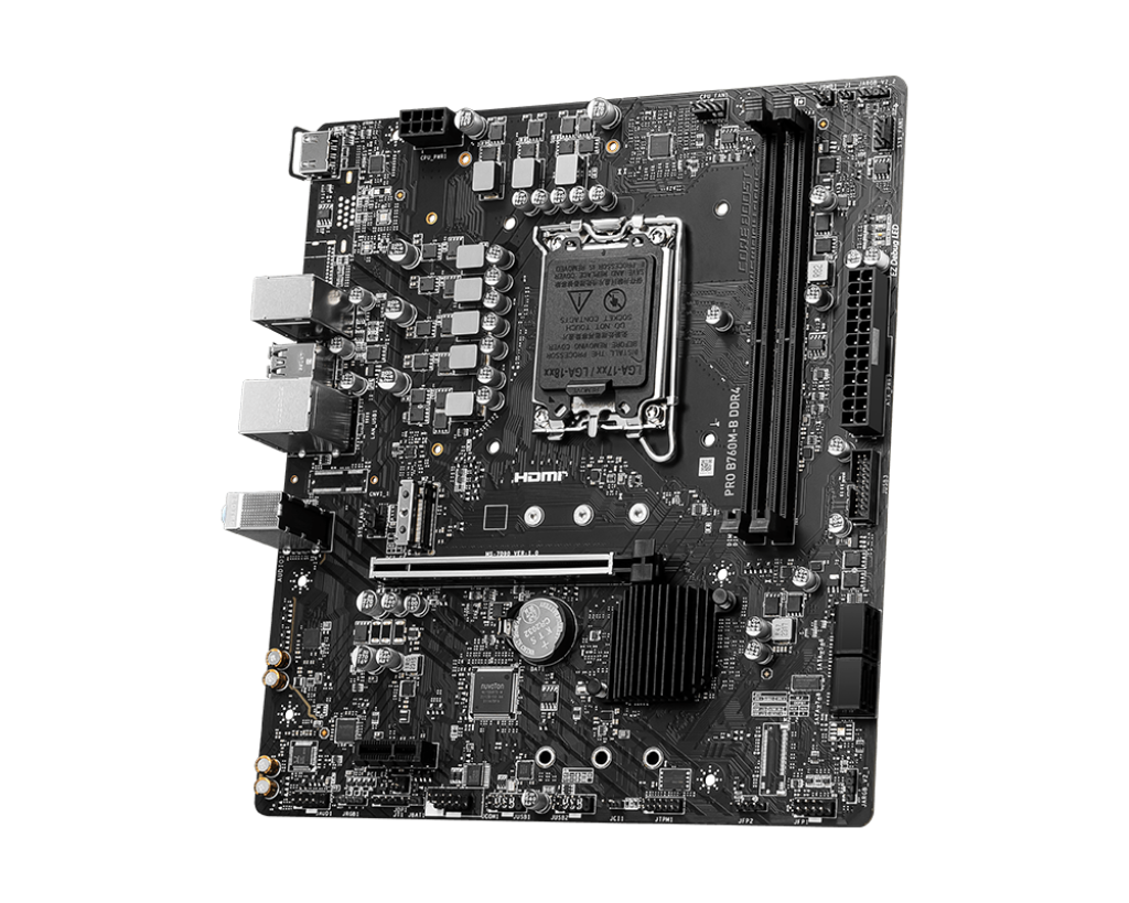 MSI PRO B760M-B DDR4 | Processor family Intel | Processor socket LGA1700 | DDR4 | Supported hard disk drive interfaces SATA, M.2 | Number of SATA connectors 4