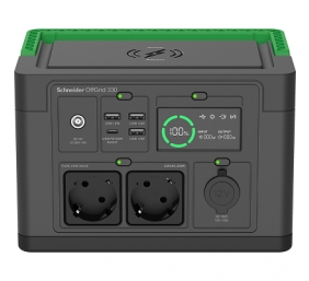 Schneider OffGrid Portable Power Station 330, 230V, 332Wh Lithium-ion, LCD, 2 CEE 7/3 Schuko outlets, Sinewave, 3 USB-A, 1 USB-C, Wireless Charger