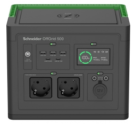Schneider OffGrid Portable Power Station 500, 230V, 517Wh Lithium-ion, LCD, 2 CEE 7/3 Schuko outlets, Sinewave, 3 USB-A, 2 USB-C, Wireless Charger