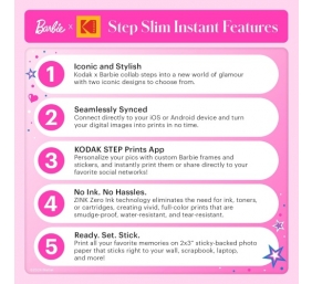 Barbie x Kodak STEP Slim Momentinis mobilus nuotraukų spausdintuvas Colour ZINK 2x3'' 1ppm, BT, Pink