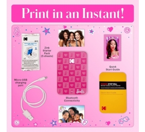 Barbie x Kodak STEP Slim Momentinis mobilus nuotraukų spausdintuvas Colour ZINK 2x3'' 1ppm, BT, Pink