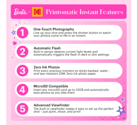 Kodak PRINTOMATIC Barbie Momentinis fotoaparatas, 2x3'', Pink