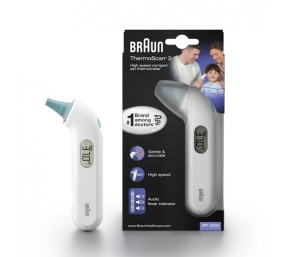 Braun ThermoScan 3 IRT 3030 Ausies Termometras, Sidabrinė/Balta