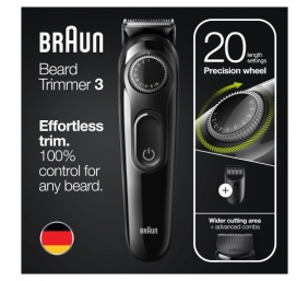 Braun BeardTrimmer3 BT3300 Plaukų kirpimo mašinėlė, Juoda