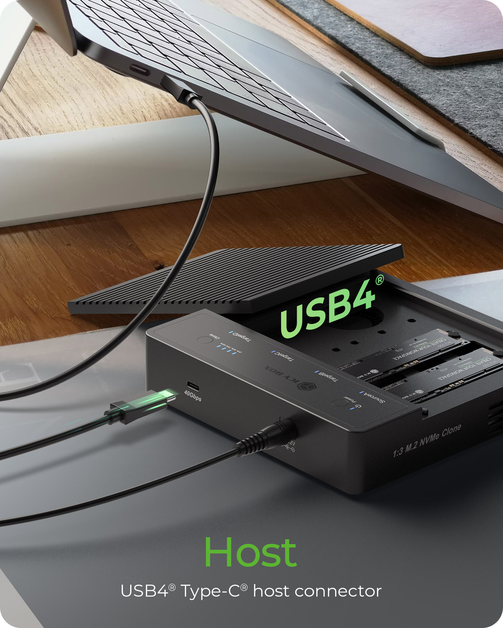Raidsonic 4-Bays USB4 Duplicator (1:3 clone) for NVMe M.2 SSD | IB-4013MCL-C4