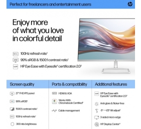 HP 527sw Monitorius 27'' IPS FHD 1920x1080, 5 ms, 300 cd/m2, 100 Hz, Balta