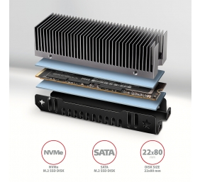 AXAGON Aluminum passive cooler for single and double-sided M.2 SSDs size 2280, height 24 mm | CLR-M2XT