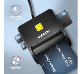 AXAGON Compact desktop USB contact Smart/ID & SD/microSD/SIM card reader with long, USB-A cable | CRE-SM3SD