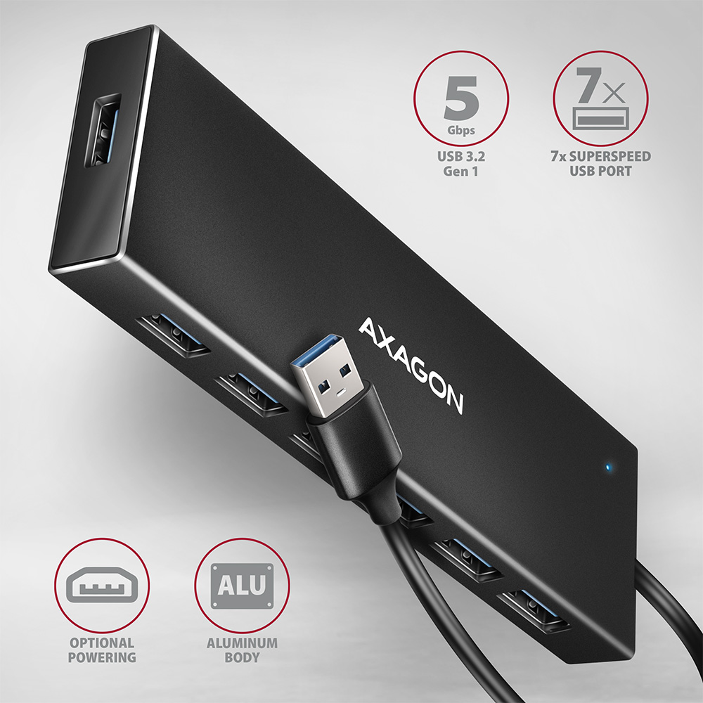 AXAGON SuperSpeed USB-A FLAT Hub | HUE-F7A