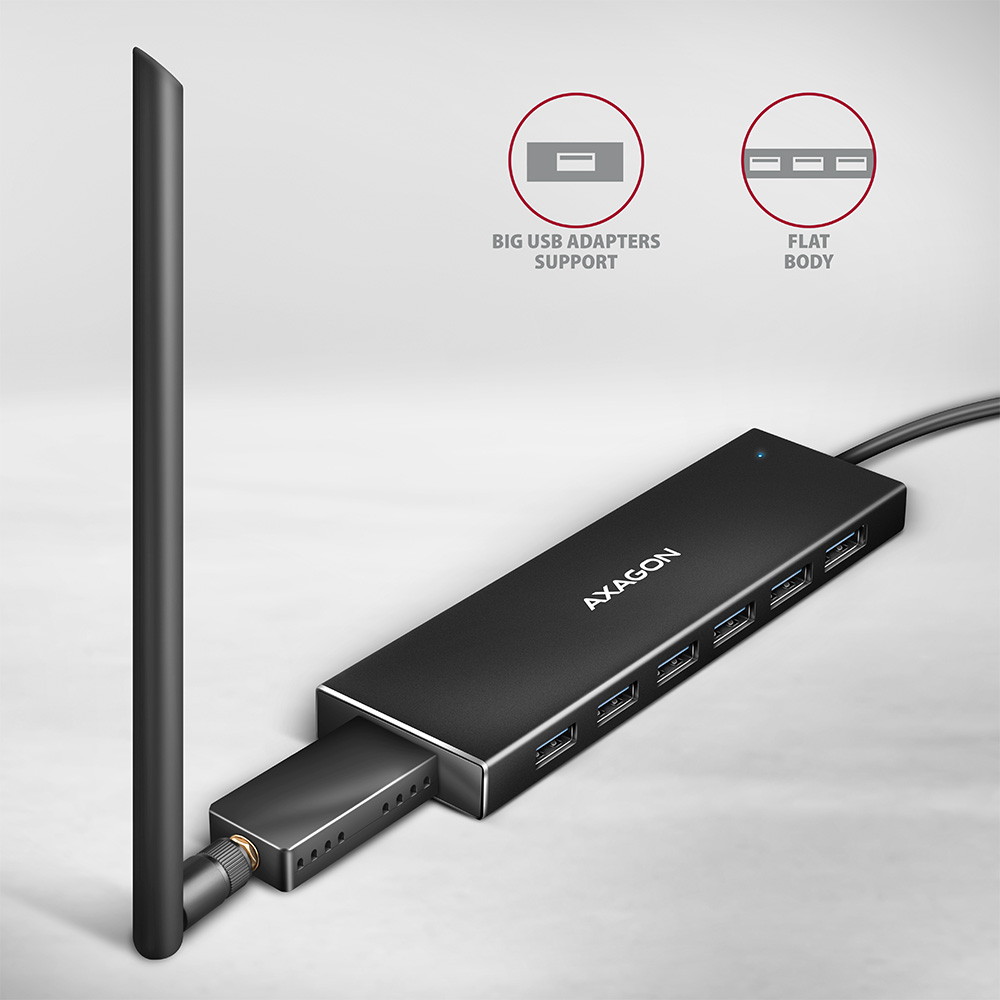 AXAGON SuperSpeed USB-A FLAT Hub | HUE-F7A