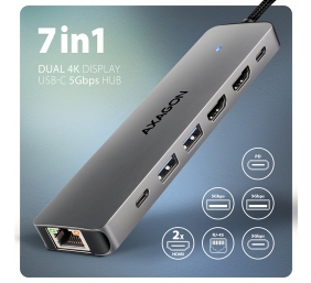 AXAGON USB-C 5Gbps DUAL 4K DISPLAY 7in1 Hub | HMC-7HX2