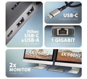 AXAGON USB-C 5Gbps DUAL 4K DISPLAY 7in1 Hub | HMC-7HX2