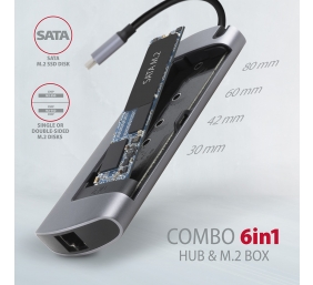 AXAGON SuperSpeed USB-C Combo 6in1 Hub | HMC-6M2