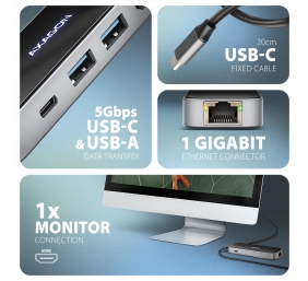 AXAGON USB-C 5Gbps GLASS 6in1 Hub | HMC-6GLN