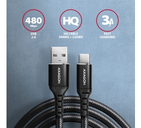 AXAGON Data and charging cable, 2 m | BUCM-AM20AB | USB Type-C to USB Type-A