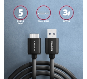 AXAGON Data and charging cable, 1 m | BUMM3-AM10AB | USB Type A to USB Type Micro-B