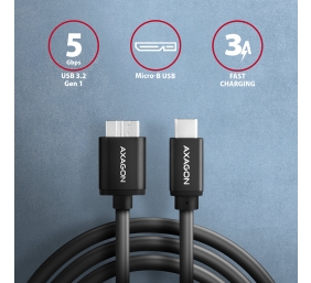 AXAGON Data and power suply cable, 1 m | BUMM3-CM10AB | USB Type C to USB Type Micro-B