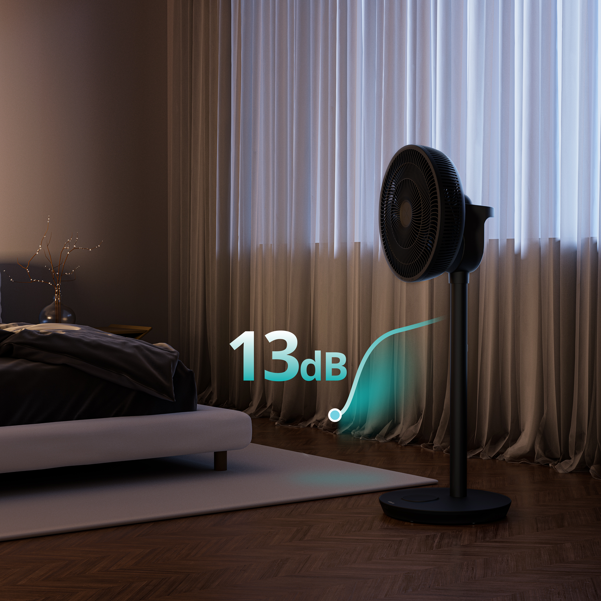 Duux Fan | Whisper Flex 2 | Stand Fan | Black | Diameter 34 cm | Number of speeds 30 | Oscillation | 2-21.5 W | Remote control