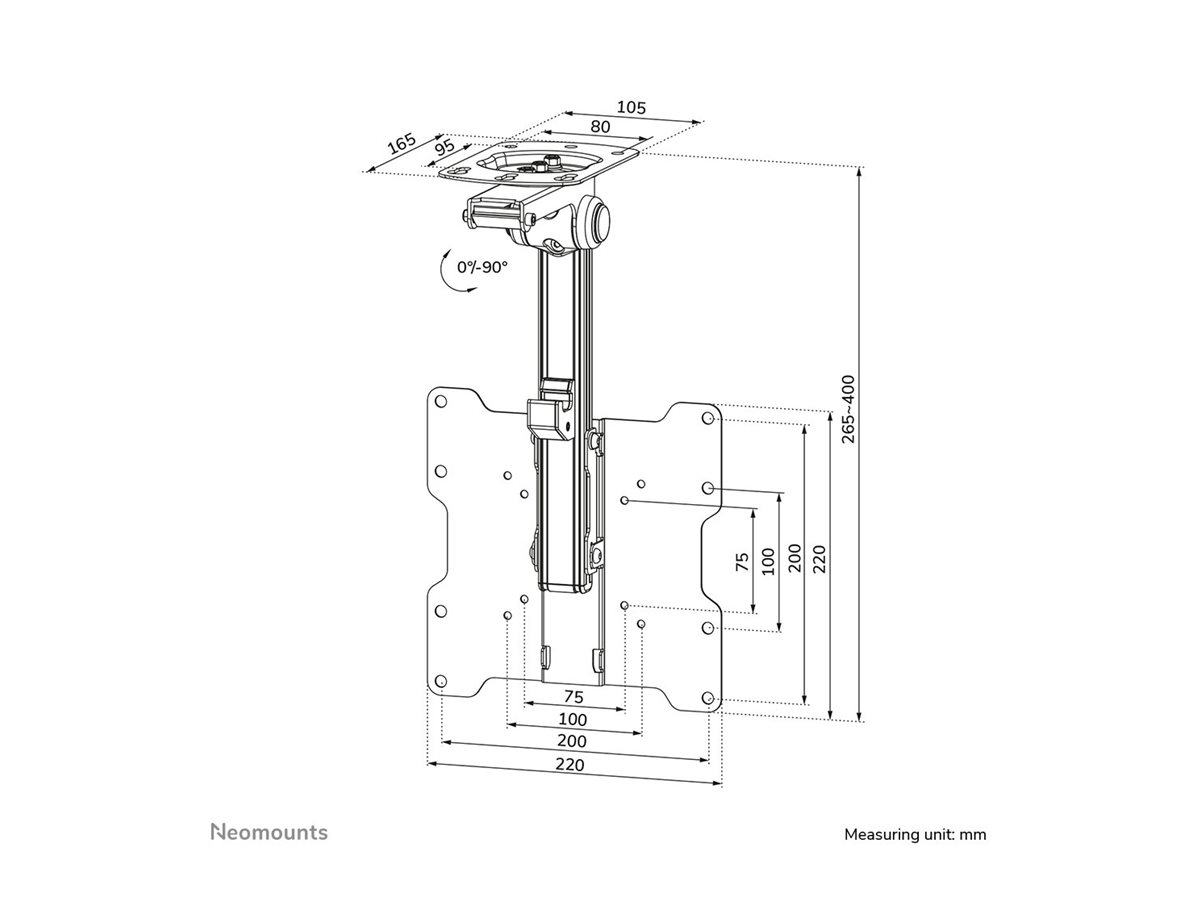 Neomounts FPMA-C020BLACK Monitor/TV mount ceiling 1 screen - 10-40" - max 20 kg - VESA 75x75-200x200 - h 26,5-40 cm - black